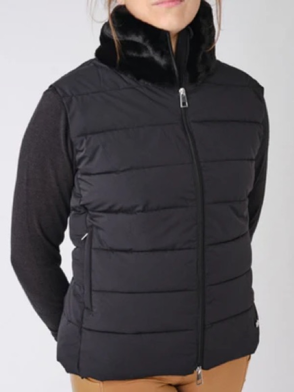 PS of Sweden Chrissy Vest Black Quilted Faux Fur Collar Vest like new